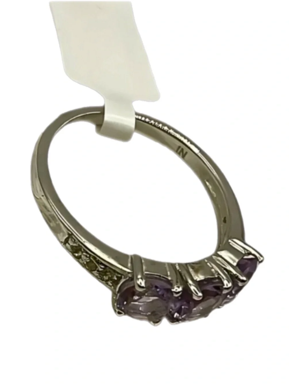 Amethyst Topaz Ring Three-Stone Round Cut Rhodium Sterling Silver Purple W 7 NWT - Picture 5 of 17